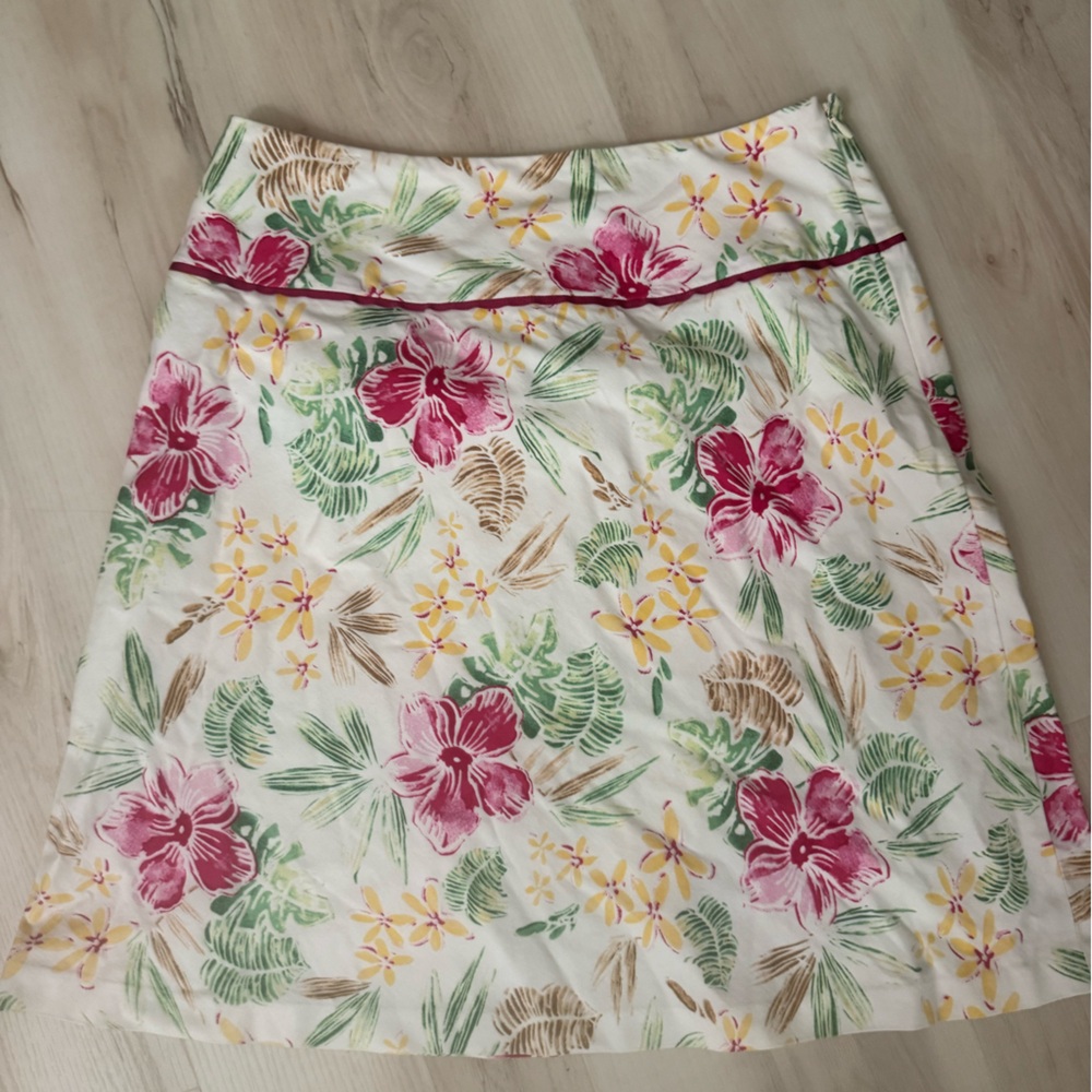 Laura Scott Tropical Floral Print Skirt in White, Green, Yellow size 12